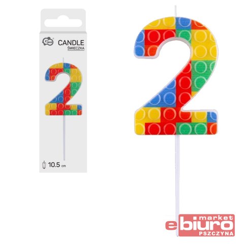 ŚWIECZKA PIKER KLOCKI CYFRA 2 WIELOKOL. 10,5X3,5CM