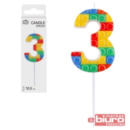 ŚWIECZKA PIKER KLOCKI CYFRA 3 WIELOKOL. 10,5X3,5CM