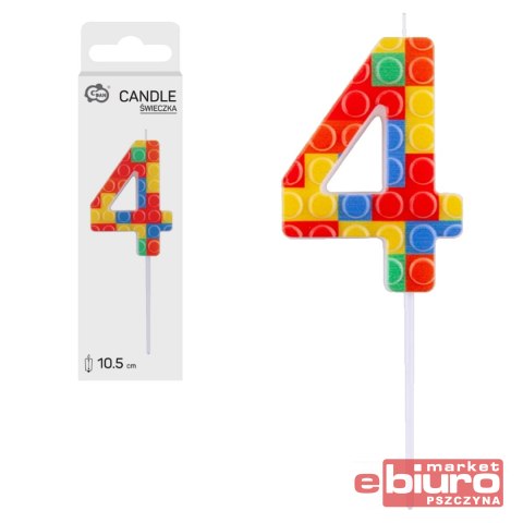 ŚWIECZKA PIKER KLOCKI CYFRA 4 WIELOKOL. 10,5X3,5CM