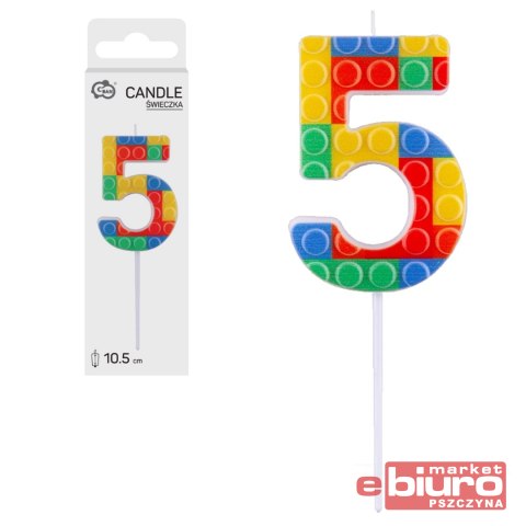 ŚWIECZKA PIKER KLOCKI CYFRA 5 WIELOKOL. 10,5X3,5CM