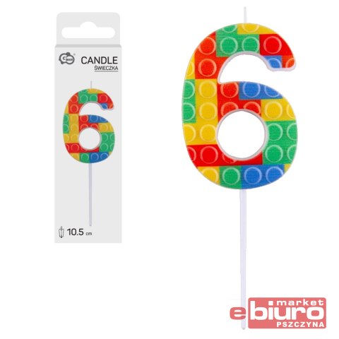 ŚWIECZKA PIKER KLOCKI CYFRA 6 WIELOKOL. 10,5X3,5CM