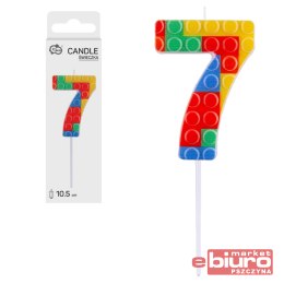 ŚWIECZKA PIKER KLOCKI CYFRA 7 WIELOKOL. 10,5X3,5CM
