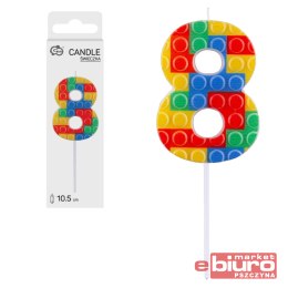 ŚWIECZKA PIKER KLOCKI CYFRA 8 WIELOKOL. 10,5X3,5CM