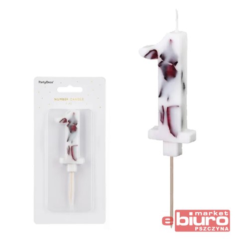 ŚWIECZKA URODZ. CYFRA "1" BIAŁA Z PŁATKAMI KWIATÓW