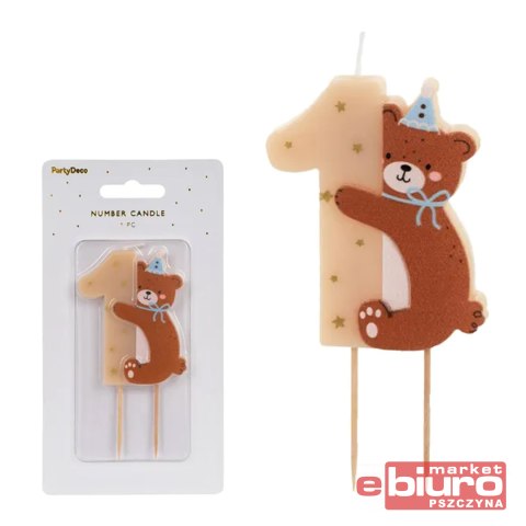 ŚWIECZKA URODZ. CYFRA "1" Z MISIEM MIX 7CM PARTYDE
