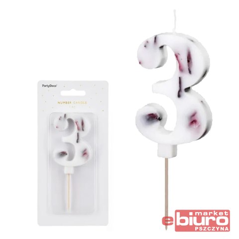 ŚWIECZKA URODZ. CYFRA "3" BIAŁA Z PŁATKAMI KWIATÓW