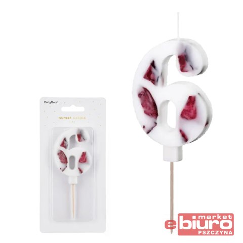 ŚWIECZKA URODZ. CYFRA "6" BIAŁA Z PŁATKAMI KWIATÓW