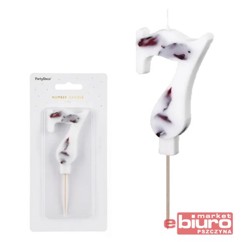 ŚWIECZKA URODZ. CYFRA "7" BIAŁA Z PŁATKAMI KWIATÓW