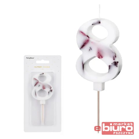 ŚWIECZKA URODZ. CYFRA "8" BIAŁA Z PŁATKAMI KWIATÓW