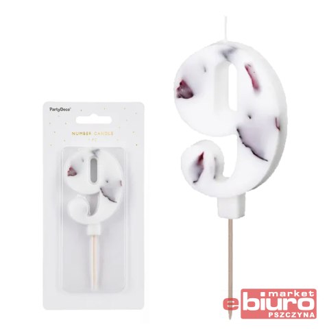 ŚWIECZKA URODZ. CYFRA "9" BIAŁA Z PŁATKAMI KWIATÓW
