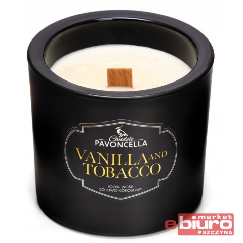 ŚWIECZKA ZAPACHOWA SOJOWA VANILLA AND TOBACCO CZARNA 170G PAVONCELLA