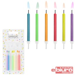ŚWIECZKI URODZINOWE KOLOROWE PŁOMIENIE MIX OP/6SZT
