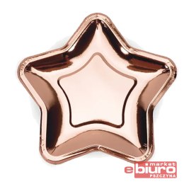 TALERZYKI GWIAZDKI RÓŻOWE ZŁOTO 18CM OP/6SZT PARTY