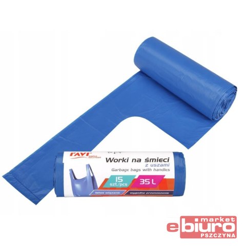 WORKI NA ŚMIECI Z USZAMI 35L/15SZT NIEBIESKIE RAVI