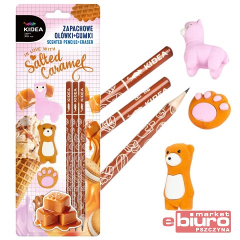 ZAPACHOWE OŁÓWKI + GUMKI SŁONY KARMEL KIDEA