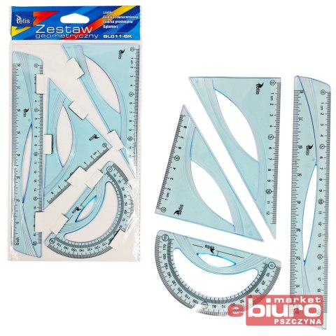 ZESTAW GEOMETRYCZNY, LINIJKA 20CM NIEBIESKI
