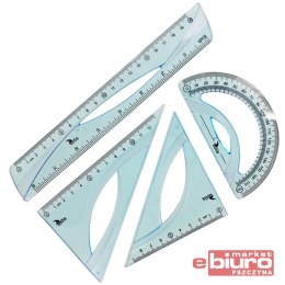 ZESTAW GEOMETRYCZNY, LINIJKA 20CM NIEBIESKI