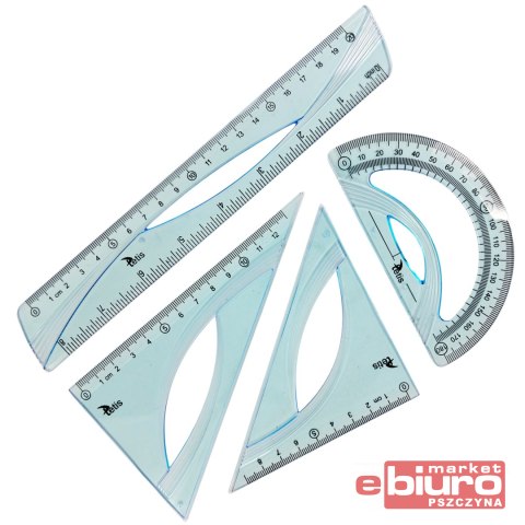 ZESTAW GEOMETRYCZNY, LINIJKA 20CM NIEBIESKI