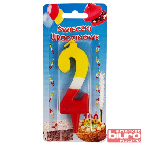 KOLOROWE ŚWIECZKI URODZINOWE CYFERKA "2"