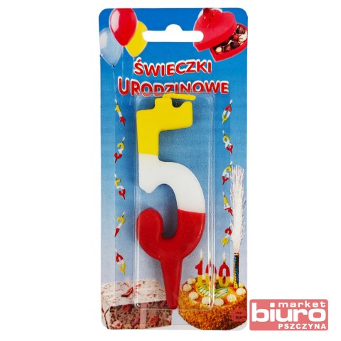 KOLOROWE ŚWIECZKI URODZINOWE CYFERKA "5"