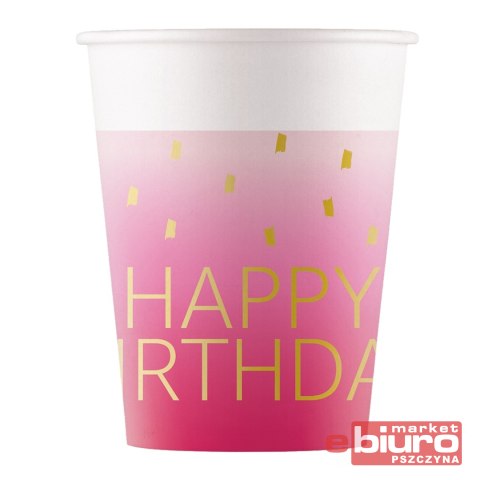 KUBECZKI PAPIEROWE PINK HAPPY BIRTHDAY 200ML 8SZT