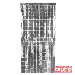 KURTYNA SREBNA KWADRATY PARTY 100X200CM PARTYDECO