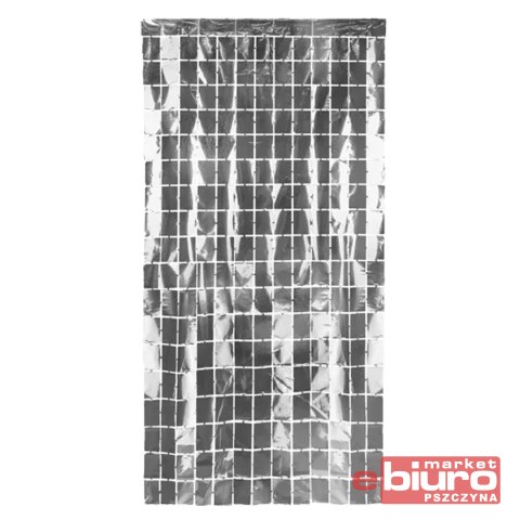 KURTYNA SREBNA KWADRATY PARTY 100X200CM PARTYDECO