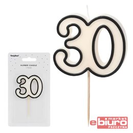 ŚWIECZKA URODZINOWA BIAŁO CZARNA CYFRA 30 PARTYDEC