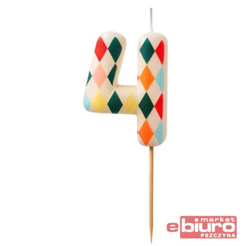 ŚWIECZKA URODZINOWA ROMBY CYFERKA 4 PARTYDRCO