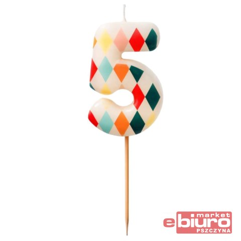 ŚWIECZKA URODZINOWA ROMBY CYFERKA 5 PARTYDRCO