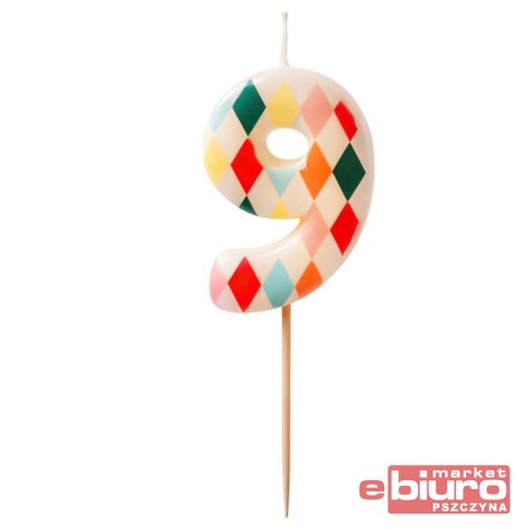 ŚWIECZKA URODZINOWA ROMBY CYFERKA 9 PARTYDRCO