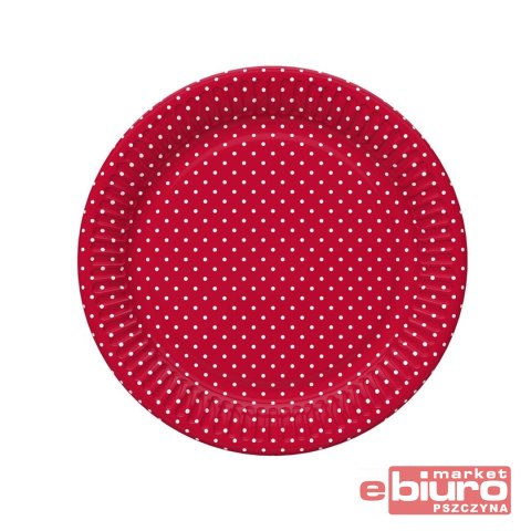 TALERZYKI PAPIER ŚR 180MM A'8 CZERWONE KROPKI POL