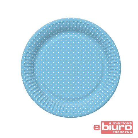 TALERZYKI PAPIER ŚR 180MM A'8 NIEBIESKI KROPKI POL