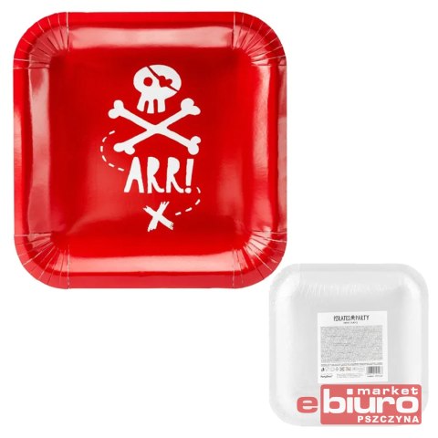 TALERZYKI PIRACI CZERWONY 20X20CM A'6 PARTYDECO