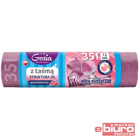 WORKI NA ŚMIECI ZAPACHOWE Z TAŚMĄ MOLETOWANE 35L A'12 GUMA BALONOWA RÓŻOWE GOSIA