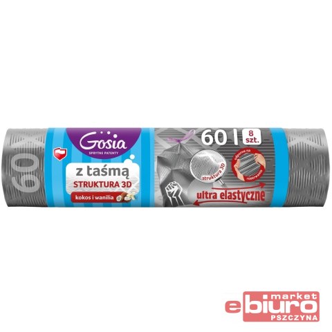 WORKI NA ŚMIECI ZAPACHOWE Z TAŚMĄ MOLETOWANE 60L A'8 KOKOS I WANILIA GOSIA