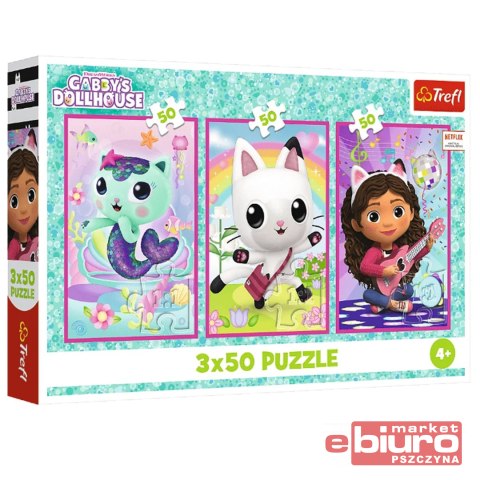 PUZZLE 3X50 POZNAJCIE GABBY I KOTKI 34876 TREFL
