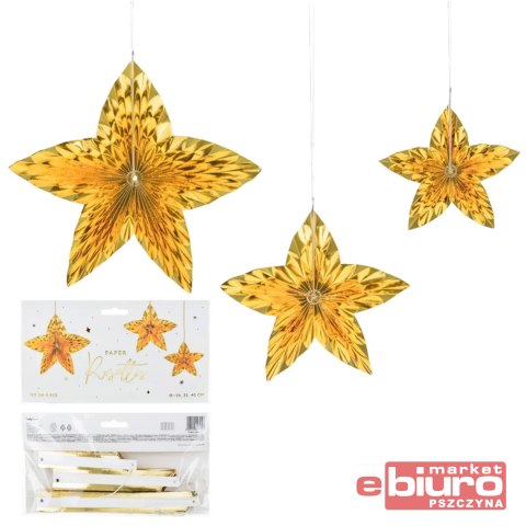 ROZETY DEKORACYJNE GWIAZDY ZŁOTY A'3 PARTYDECO