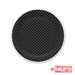 TALERZYKI PAPIER ŚR 180MM A'8 CZARNY KROPKI RAMKA