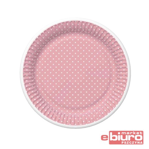 TALERZYKI PAPIER ŚR 180MM A'8 RÓŻOWY KROPKI RAMKA