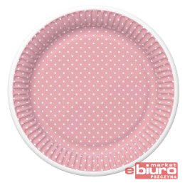 TALERZYKI PAPIER ŚR 227MM A'8 RÓŻOWY KROPKI RAMKA
