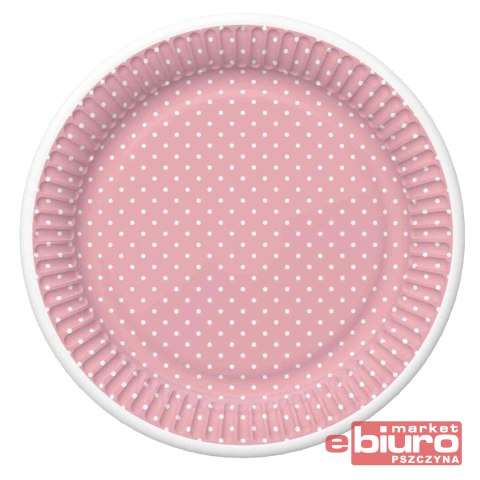 TALERZYKI PAPIER ŚR 227MM A'8 RÓŻOWY KROPKI RAMKA