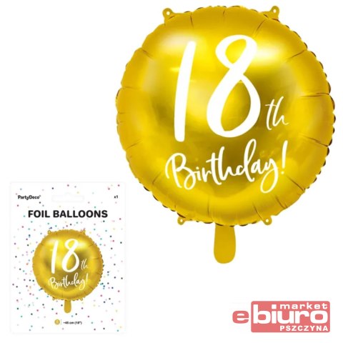BALON FOLIOWY 18TH BIRTHDAY ZŁOTY 45CM PARTYDECO