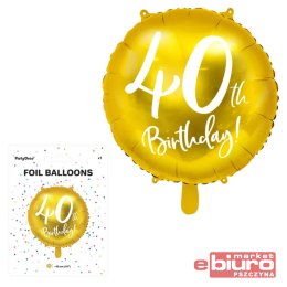 BALON FOLIOWY 40TH BIRTHDAY ZŁOTY 45CM PARTYDECO