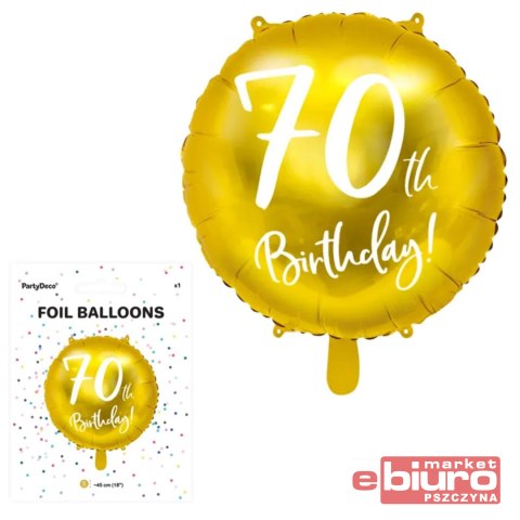 BALON FOLIOWY 70TH BIRTHDAY ZŁOTY 45CM PARTYDECO