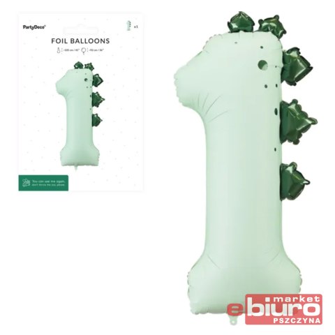 BALON FOLIOWY CYFRA 1 DINOZAUR 92CM MIX PARTYDECO