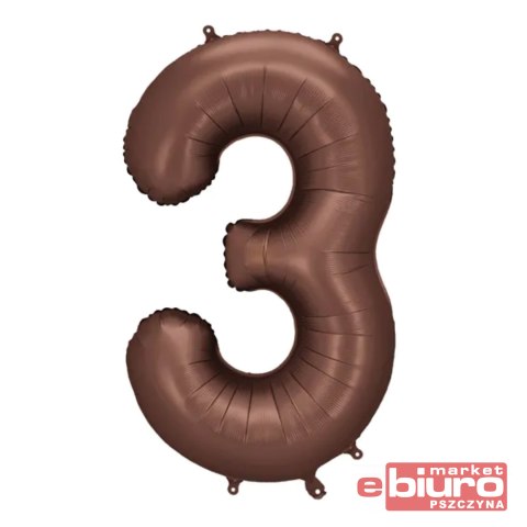 BALON FOLIOWY CYFRA 3 86CM MOCCA PARTYDECO