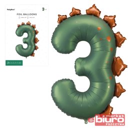 BALON FOLIOWY CYFRA 3 DINOZAUR 92CM MIX PARTYDECO