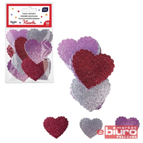 BROKATOWE NAKLEJKI PIANKOWE SAMOP. 16SZT HEARTS