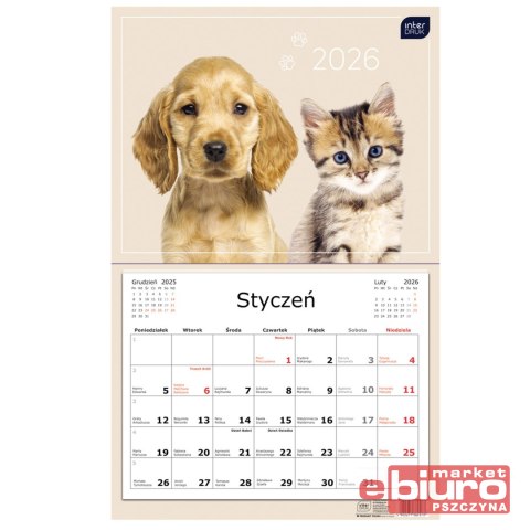 KALENDARZ JEDNODZIELNY 32X50CM ZWIERZAKI INTERDRUK